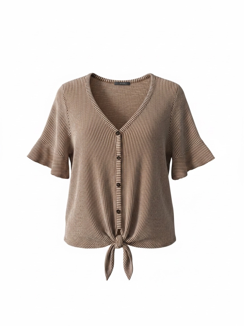 Striped V-Neck Button-Up Top